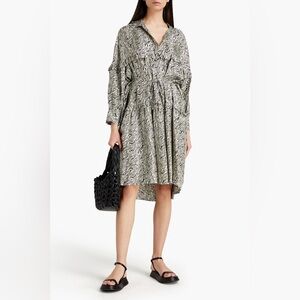 SANDRO 100 % SILK Salome belted zebra-print silk-twill dress - Small